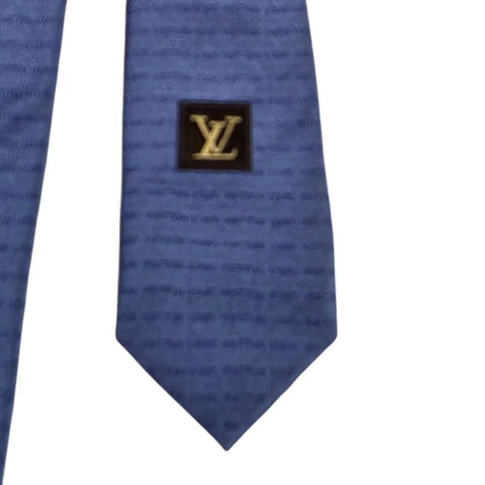 LOUIS‎ VUITTON Blue Silk Monogram Logo Mens Tie Luxury Designer Business Suit